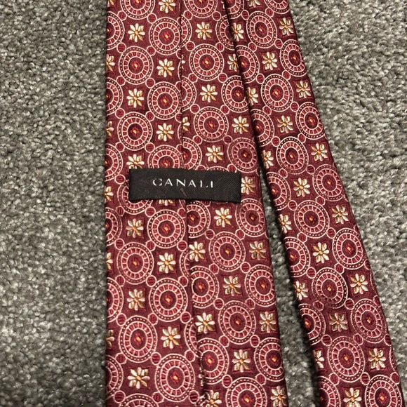 Canali 100% Silk Tie – Burgundy Geometric Pattern, Made in Italy - Picture 3 of 9